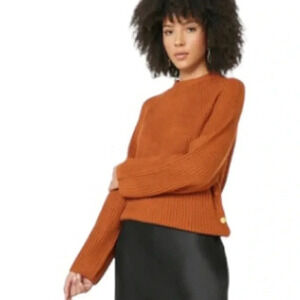 TOPSHOP | Women Side Buttons Rib Knit Crew Neck Rust Pullover Sweater Size 8-10